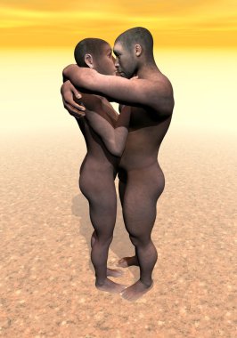 Homo erectus couple - 3D render clipart