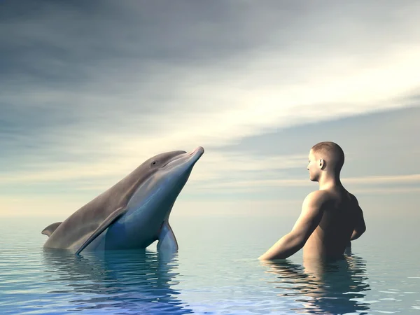 Dolphin et l'homme - rendu 3D — Photo