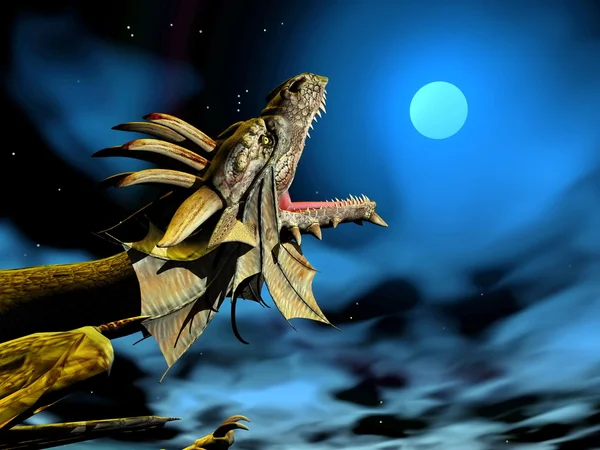 Dragón en la luna - 3D render — Foto de Stock