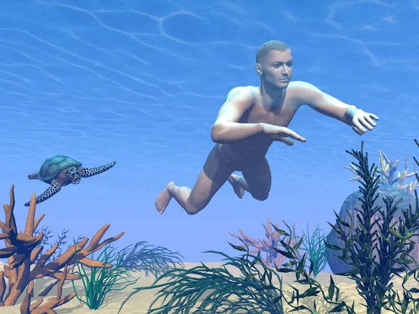 Muž plavání - 3d vykreslení — Stock fotografie