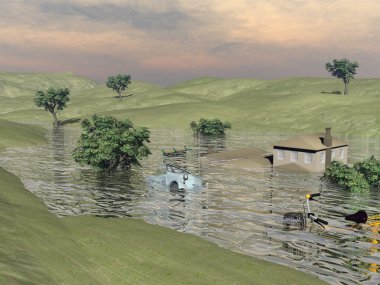 su dolu manzara - 3d render