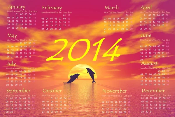 Календарь дельфинов 2014 - 3D рендеринг — стоковое фото