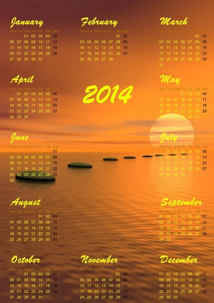 Meditace 2014 kalendář - 3d vykreslení — Stock fotografie