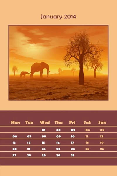 Safari kalendář pro rok 2014 - leden — Stock fotografie
