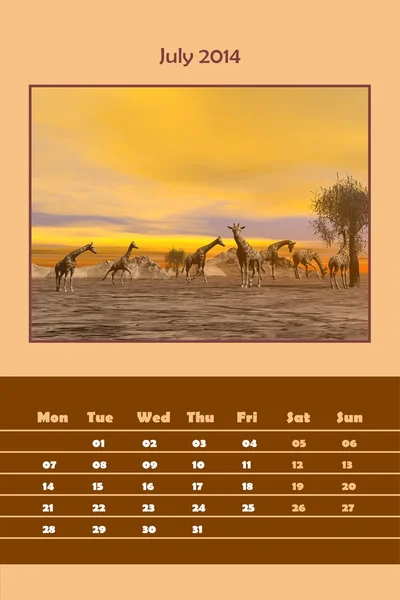 Safari kalender voor 2014 - juli — Stockfoto