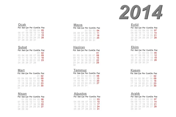 Turkish calendar for 2014 — Stock Photo, Image
