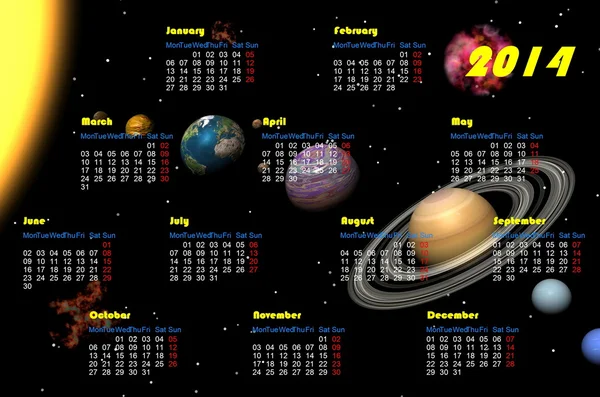 Calendario Universo 2014 - rendering 3D — Foto Stock