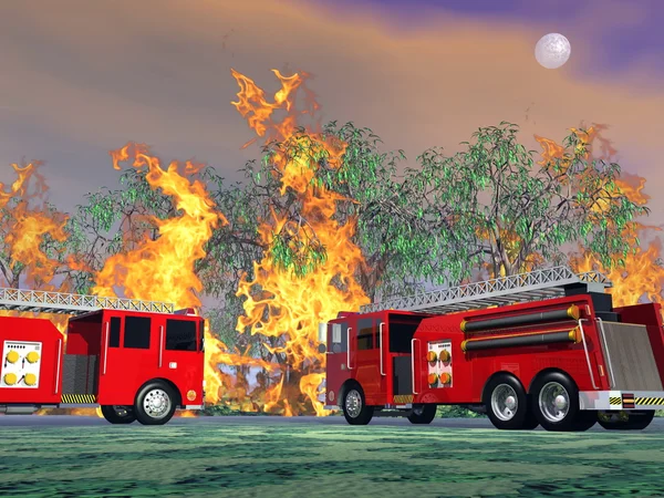 Fire trucks in action - 3D render — Stock Photo, Image