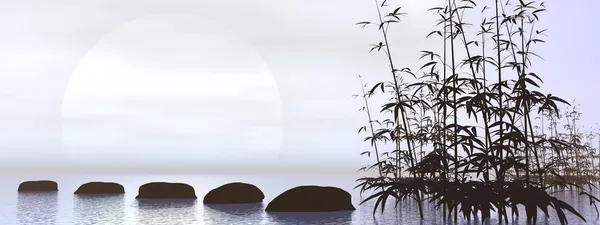 Czarno-biały render - 3d zen — Zdjęcie stockowe