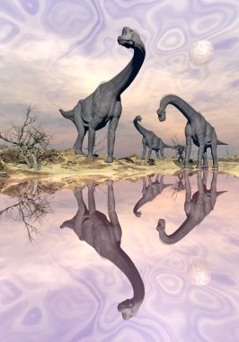 Brachiosaurus dinozorlar yakınındaki su - 3d render