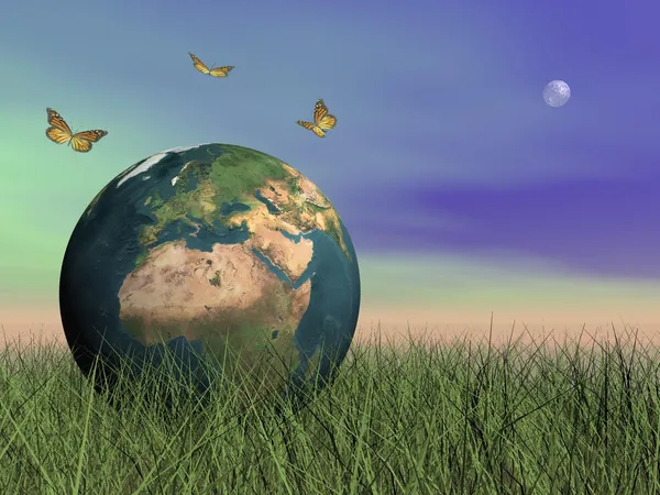 Motýli chrání zemi - 3d vykreslení — Stock fotografie