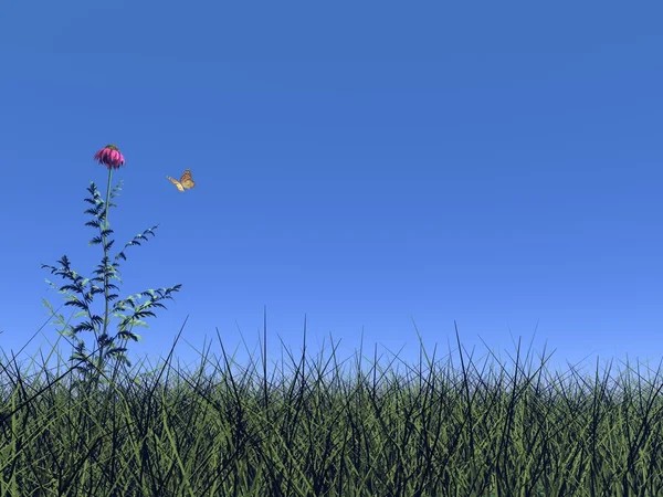 Flower and butterfly - 3D render — Stock Photo, Image