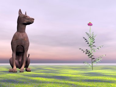 Doberman köpek yanında güzel bir çiçek - 3d render