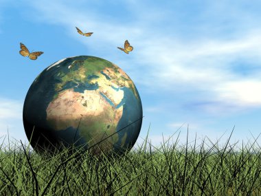 Earth - 3d render muhafaza kelebeklerin