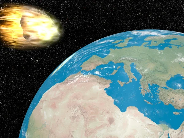 Meteorito yendo a la tierra - 3D render — Foto de Stock