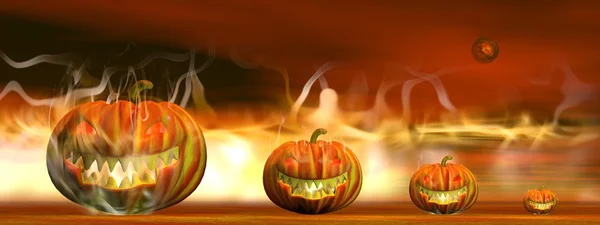 Calabazas de Halloween en el fuego - 3D render — Foto de Stock