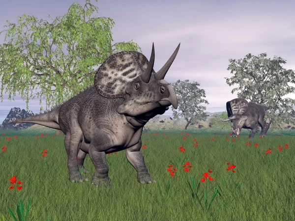 尼角龙恐龙在自然-3d 渲染 — 图库照片