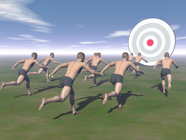 Hommes courant vers une cible - rendu 3D — Photo