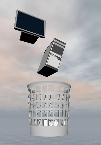 Computer to rubbish - 3D render — Stock Photo, Image
