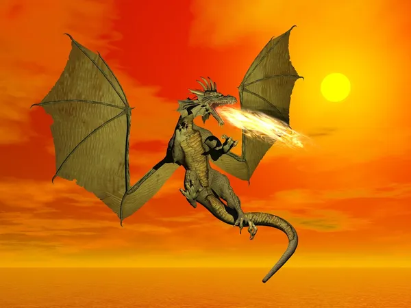 Fire breathing dragon - 3D render — Stock Photo, Image