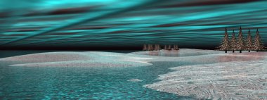 Kuzey ışıkları (Kutup ışıkları) - 3d render