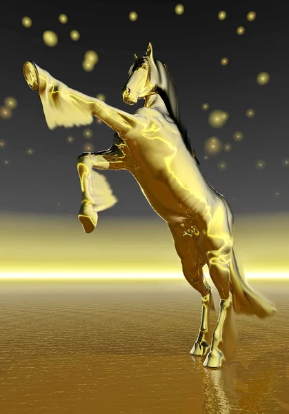 36criação de renderização 3d de cavalo de ouro — Zdjęcie stockowe