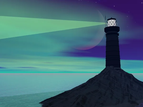 Leuchtturm bei Nacht - 3D-Darstellung — Stockfoto