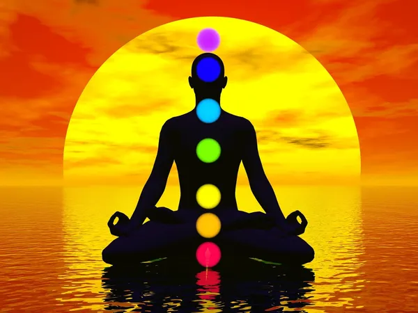 Chakras ao pôr do sol renderização 3D — Fotografia de Stock