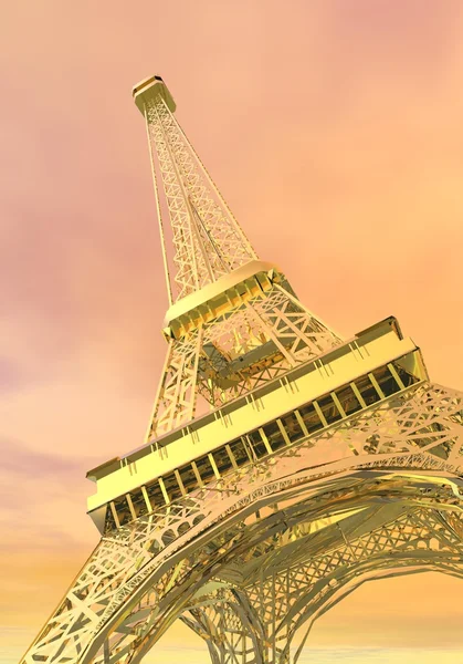 Golden Eiffel tower, Paris, France - 3D render — Stock Photo, Image