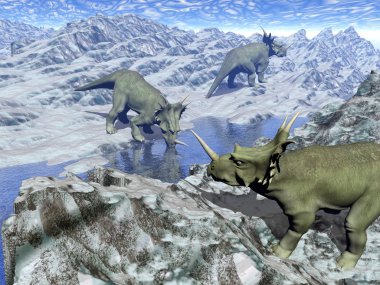 Styracosaurus near water- 3D render clipart