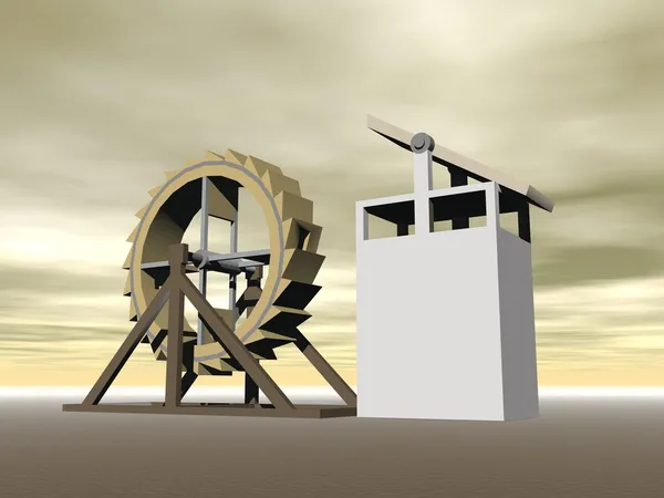 Tread-wheel machine-gun, L. da Vinci - 3D render — Stock Photo, Image