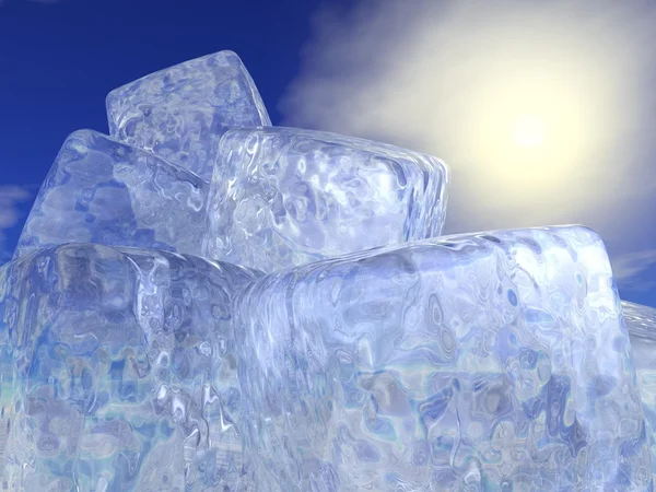 Cubos de hielo y sol - 3D render — Foto de Stock