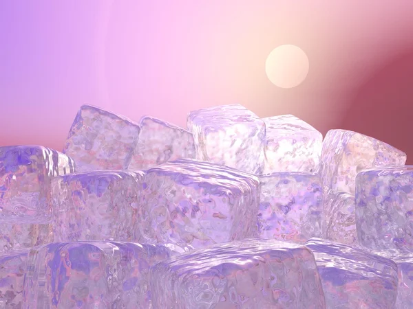Ice cubes by sunset - 3D render — Stock Photo, Image