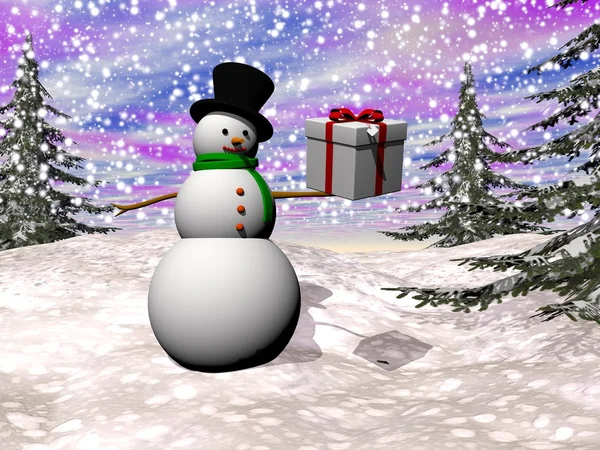 Geschenk vom Schneemann - 3D-Renderer — Stockfoto