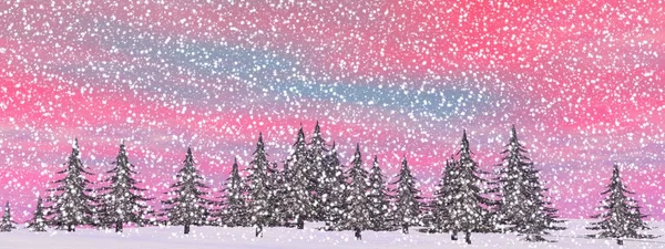 Winter snowing landscape - 3D render — Stock Photo, Image