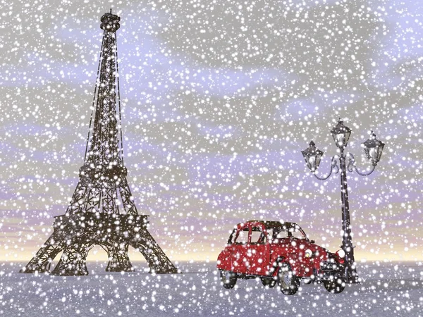 Paris in winter, France - 3D render — Stock Photo, Image