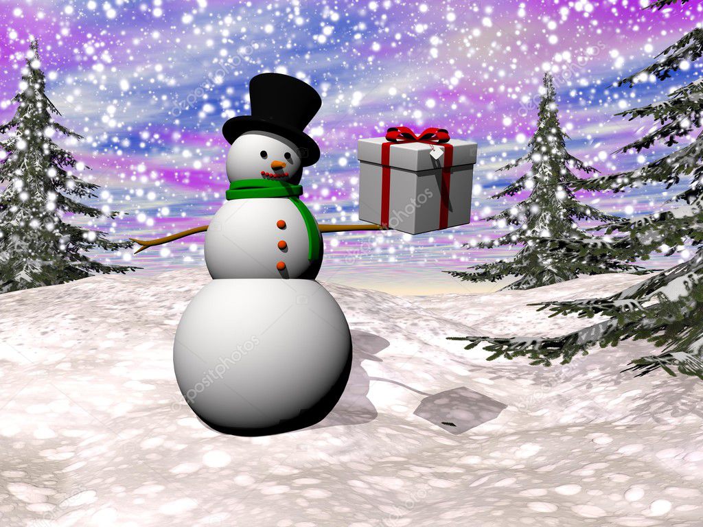 Gift from snowman - 3D render