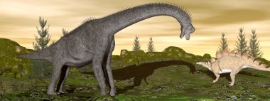 Brachiosaurus ve stegosaurus Dinozorların - 3d render