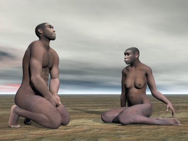 Homo erectus çift-3d render