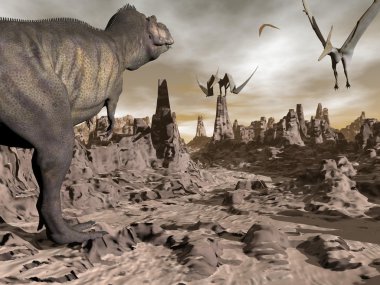pteranodons - 3d render için çalışan tyrannosaurus