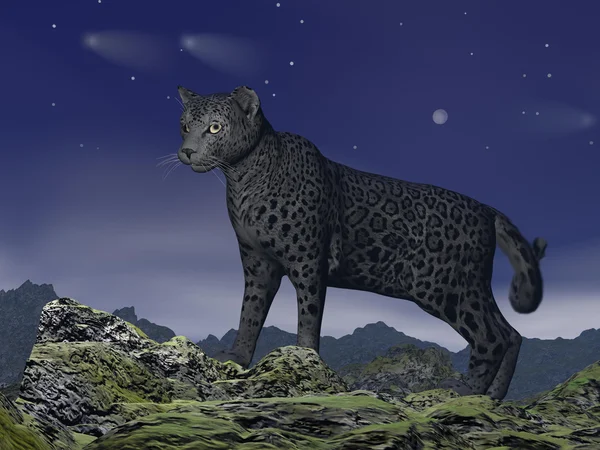 Czarny jaguar oglądanie 3d renderowania — Zdjęcie stockowe
