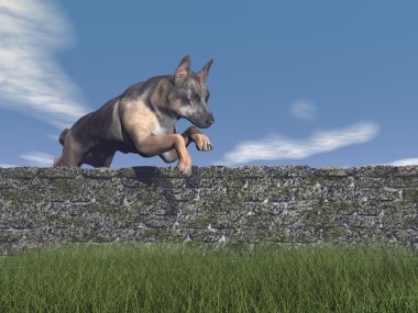 Alman çoban köpeği - 3d render atlama