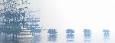 Bambu ve lily çiçekler - 3d render
