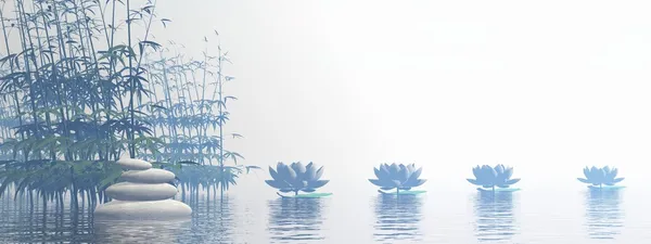 Bambúes y flores de lirio - 3D render — Foto de Stock