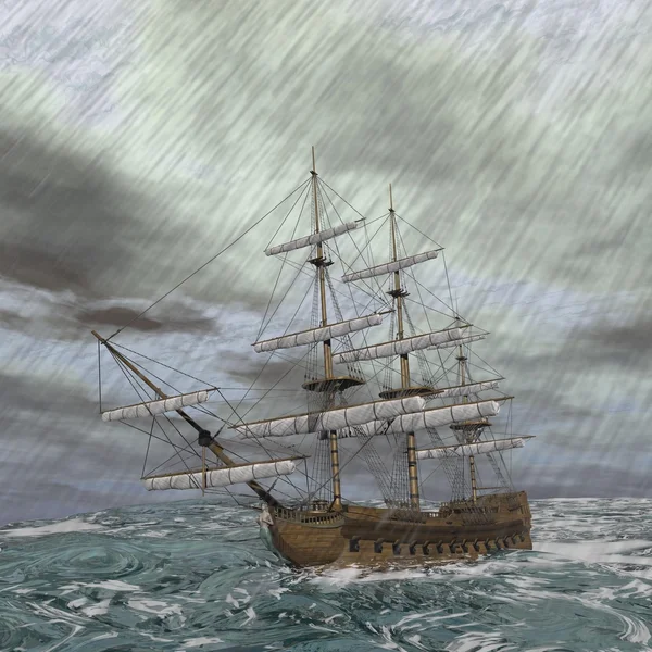 Antiguo barco en la tormenta - 3D render — Foto de Stock