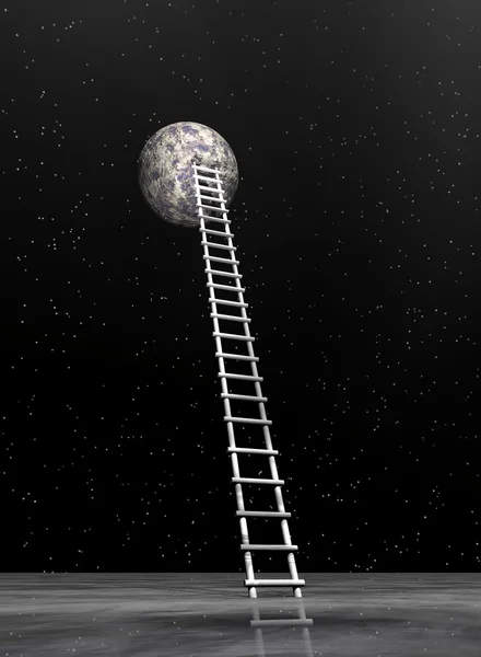 Ladder to the moon - 3D render — Stock Photo, Image