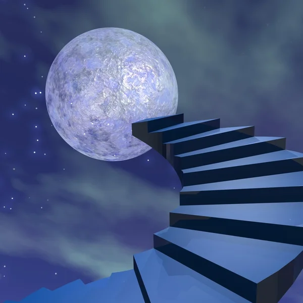 Escaleras a la luna - 3D render — Foto de Stock