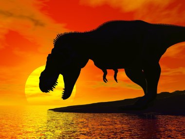gün batımı - 3d render Tyrannosaurus rex