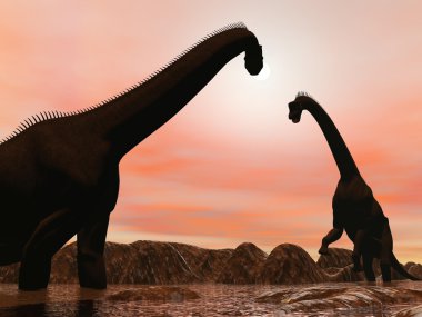 Brachiosaurus Dinozorların günbatımı - 3d render