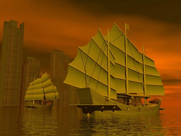 Číňana lodě - 3d render — Stock fotografie